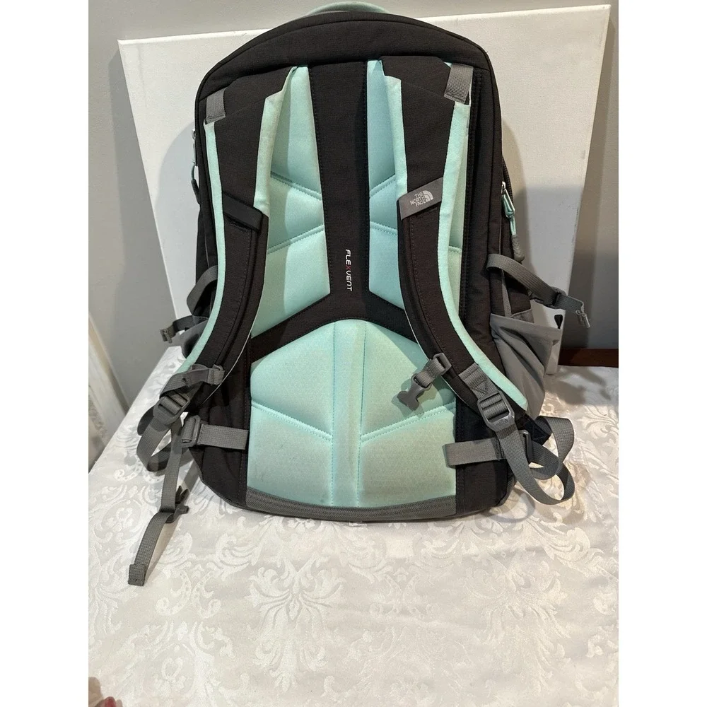 The North Face Surge Flexuent Laptop Backpack Light Gray Teal Outdoor Hiking